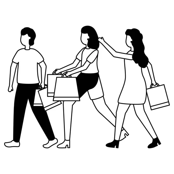 Personas con bolsas de compras comercio — Vector de stock