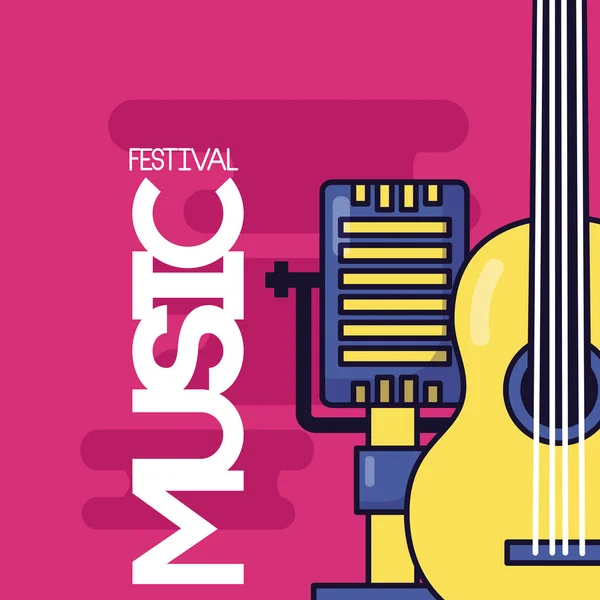 Mikrofon ve gitar müzik festivali — Stok Vektör