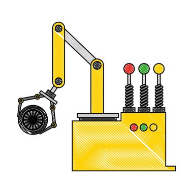 araba tekerleği çizim rengi ile otomotiv mühendisliği için robot kolu