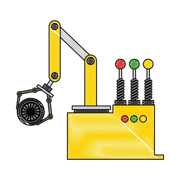 Ρομπότ βραχίονα για μηχανική αυτοκινήτων με το χρώμα του τροχού αυτοκίνητο — Διανυσματικό Αρχείο