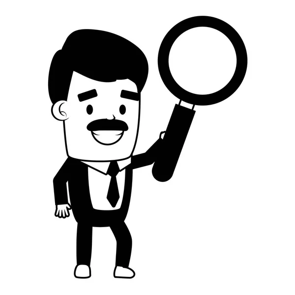 Business man holding magnifier on white background — стоковый вектор