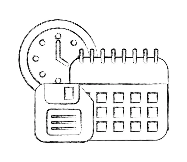 Calendrier bureau horloge heure disquette — Image vectorielle