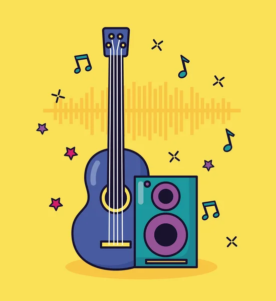 Guitare et haut-parleur musique fond coloré — Image vectorielle