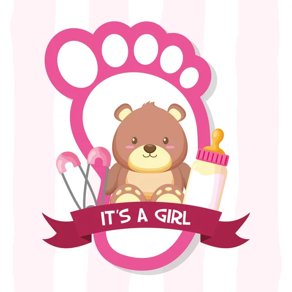 Girl decoration baby shower card — Stock Vector