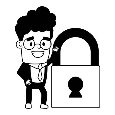 beyaz arka planda asma kilit tutan işadamı