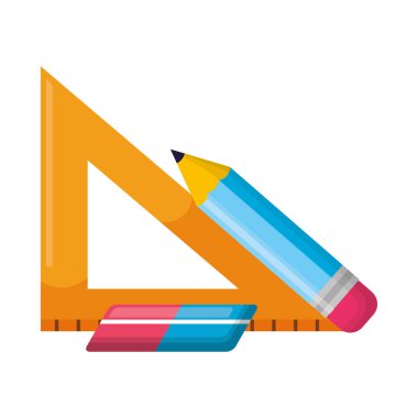 beyaz arka plan üzerinde kalem cetvel ve silgi kaynağı okul