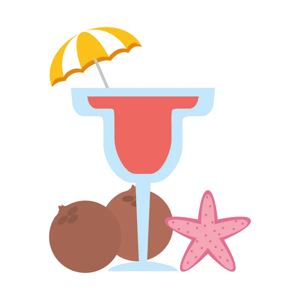 Cocktail med paraply kokosnötter Starfish — Stock vektor