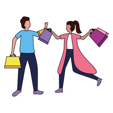 Alışveriş torbalı kadın ve erkek.