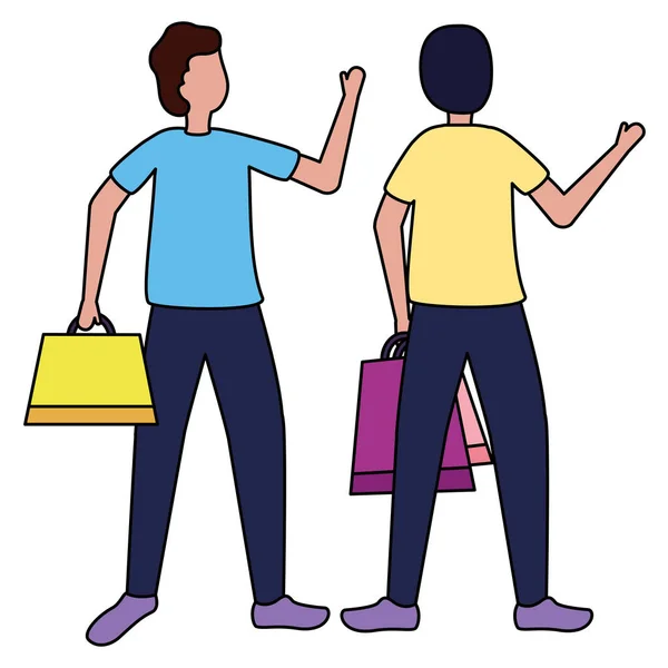 Two men with shopping bags commerce — Stock Vector