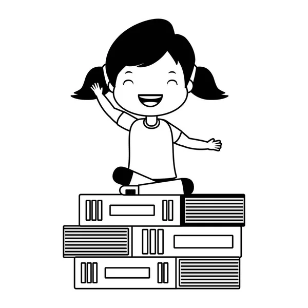 Ευτυχισμένο κορίτσι κάθεται σε βιβλία — Διανυσματικό Αρχείο