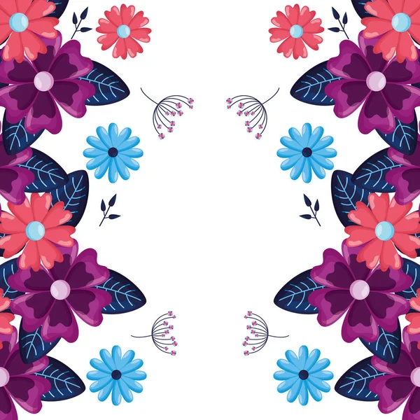 Fleurs bordure feuilles — Image vectorielle