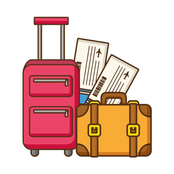 Valise de vacances et billets d'avion — Image vectorielle