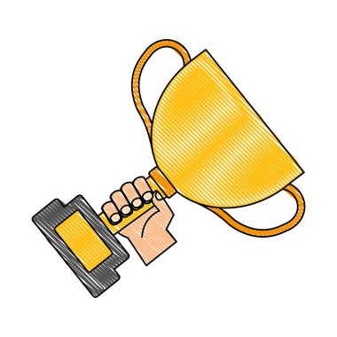 kupa ödül fincan izole simgesi ile el