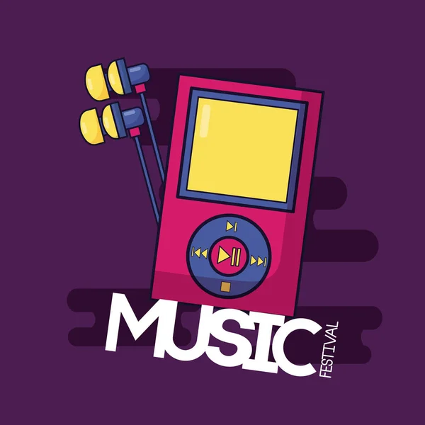 Mp3 auriculares música festival fondo — Vector de stock