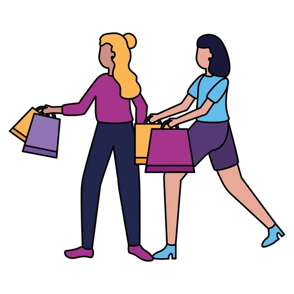 Dos mujeres sosteniendo bolsas de compras — Vector de stock