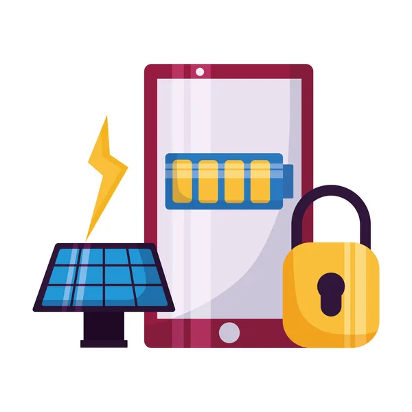Teléfono inteligente seguridad panel solar energía — Vector de stock