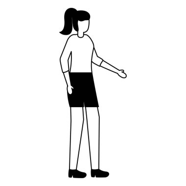 Beyaz arka planda genç kadın karakter ayakta