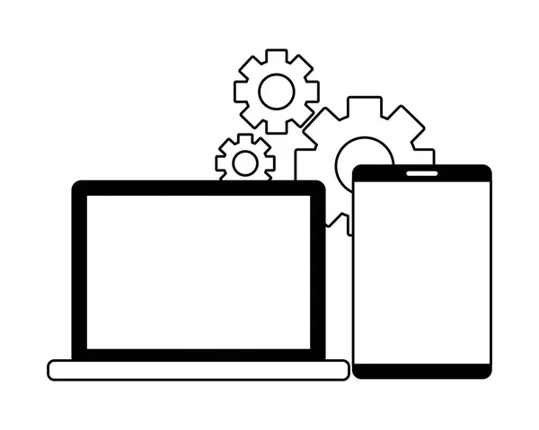 Ícones de engrenagens de configurações de laptop smartphone — Vetor de Stock