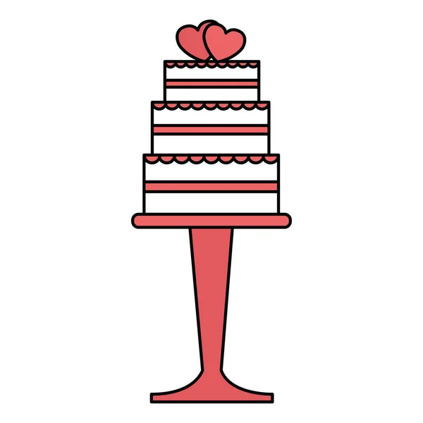 Свадебный торт с сердцами в стенде — стоковый вектор