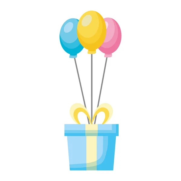 Caixa de presente presente com balões de hélio — Vetor de Stock
