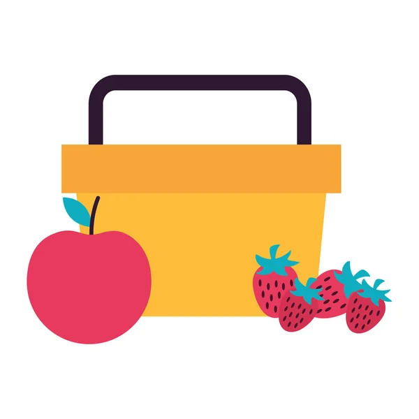 Korg picknick äpple jordgubbs mat — Stock vektor