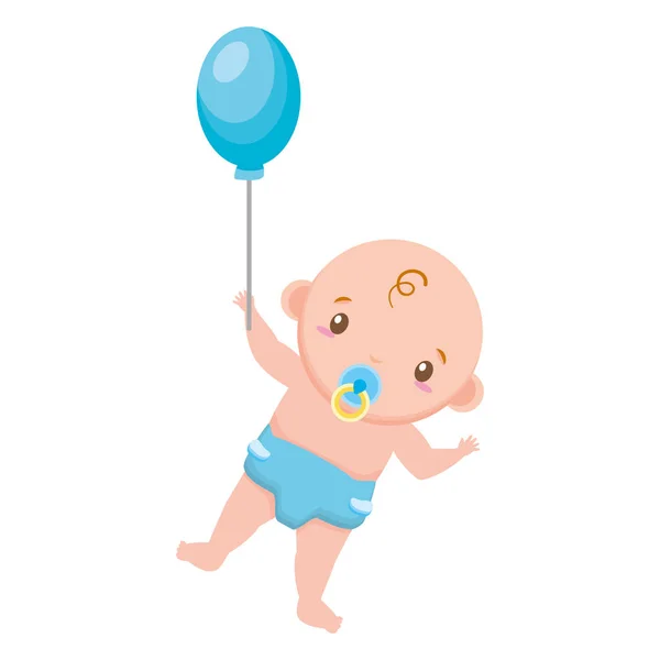 Bebé niño con globo sobre fondo blanco — Vector de stock