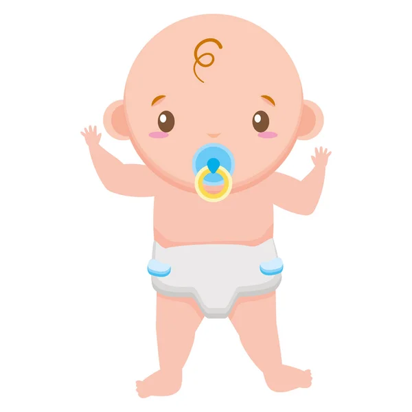 Baby boy with pacifier on white background baby shower — Stock Vector