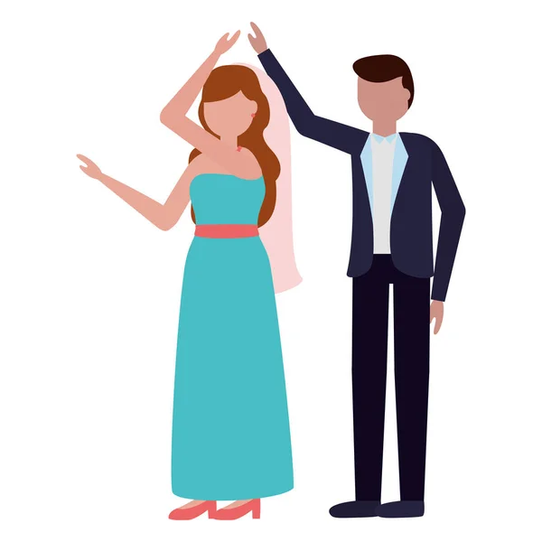 Novia y novio celebrando el día de la boda — Vector de stock