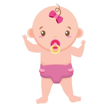 Emzik bebek bezi ile sevimli kız duş