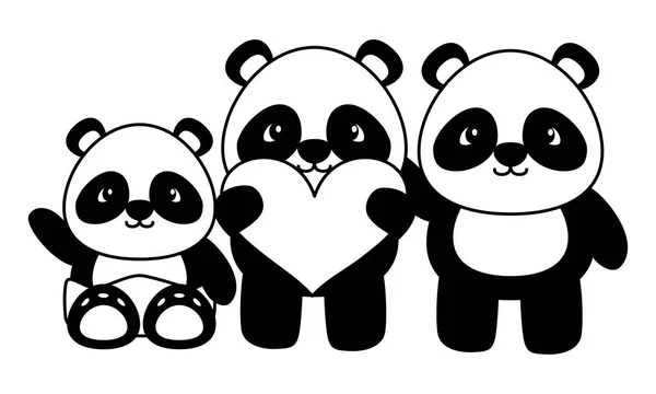 Mignonne petite famille ours pandas personnages — Image vectorielle