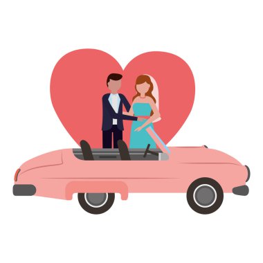 araba düğün günü aşk ile damat ve gelin
