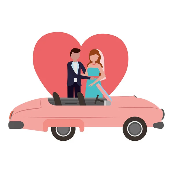 Groom and bride with car wedding day love — Stock Vector