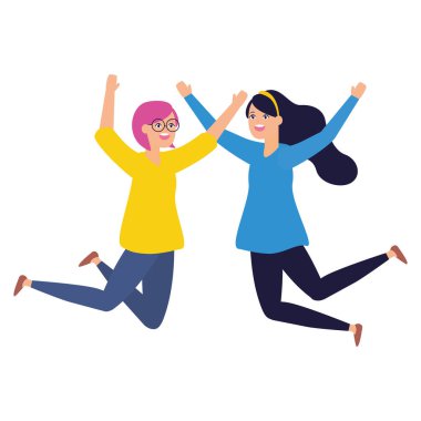 Kadınlar mutlu atlama karakterleri kutluyor