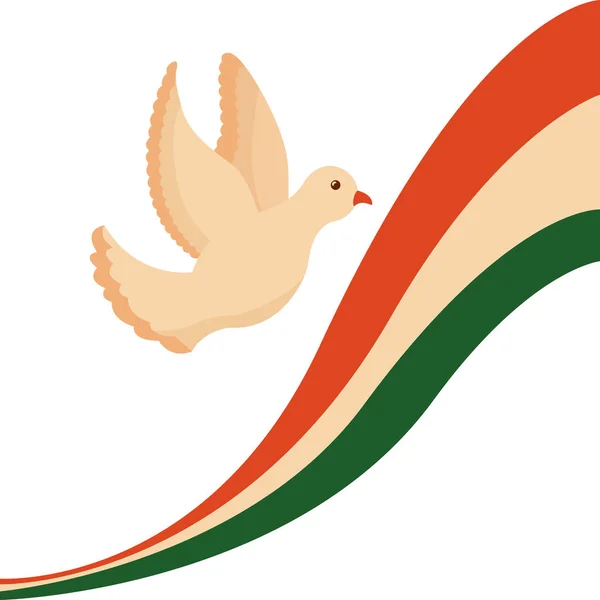 印度国旗与鸽子飞行独立日 — 图库矢量图片