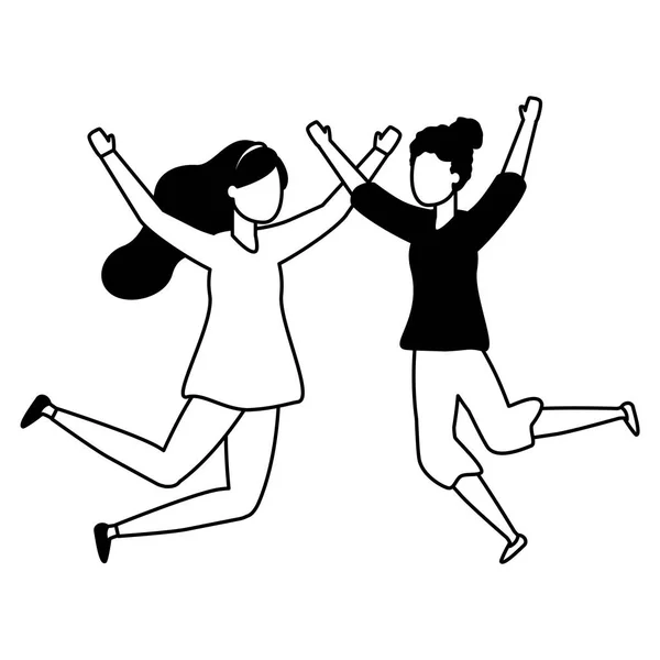 Frauen feiern fröhliche springende Charaktere — Stockvektor