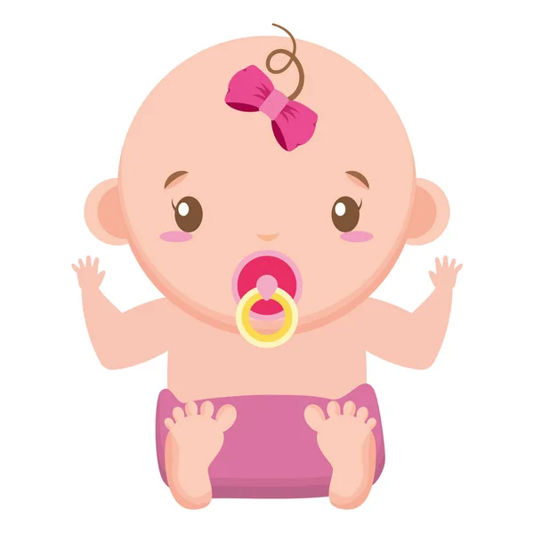Menina bonita em fralda com chuveiro de bebê de chupeta —  Vetores de Stock