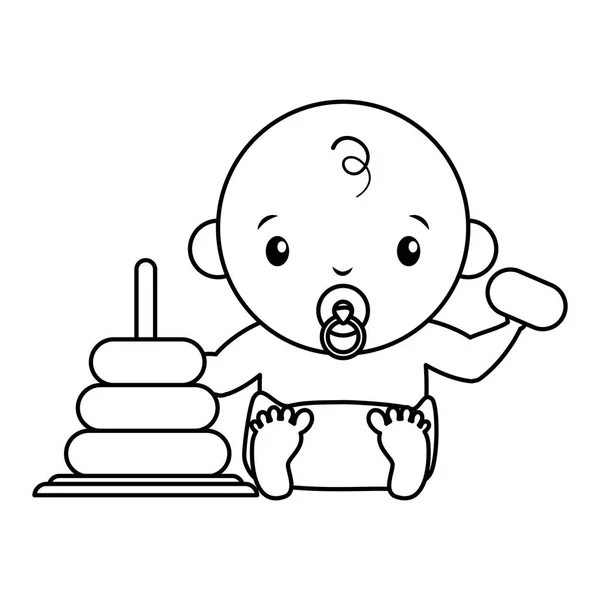 Menino com brinquedo no fundo branco bebê chuveiro —  Vetores de Stock