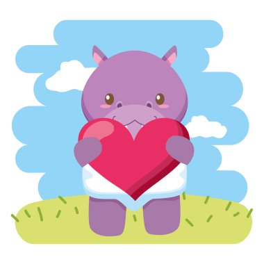kalp aşk ile sevimli küçük Hippo bebek