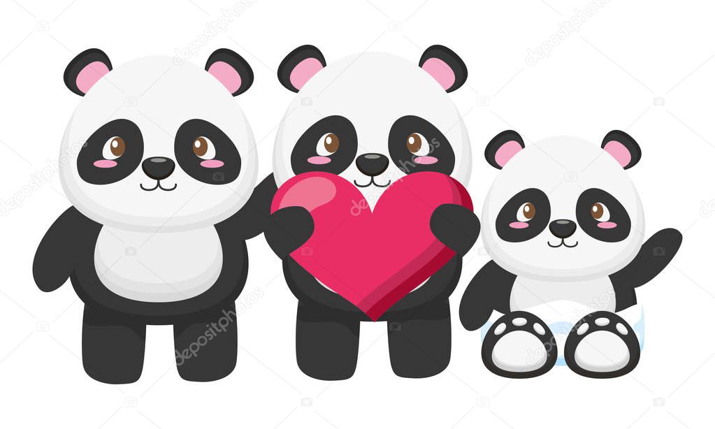 cute little family bears pandas characters
