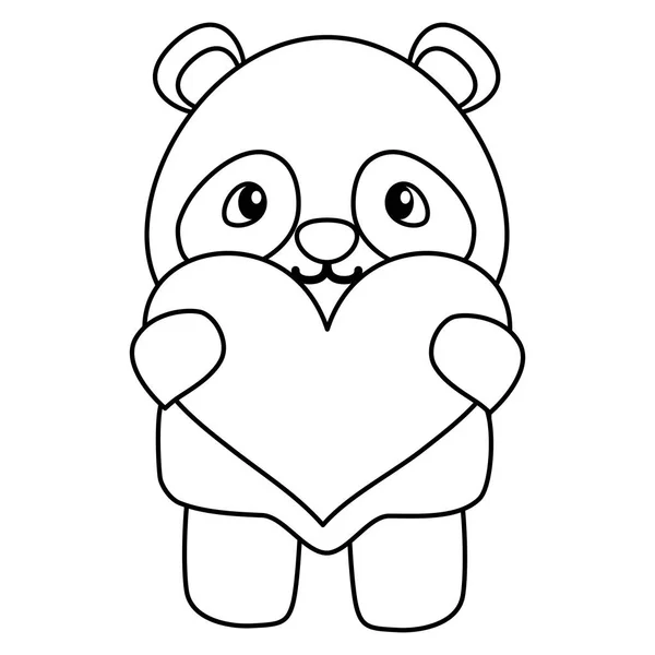 Bonito pequeno urso panda com coração amor —  Vetores de Stock