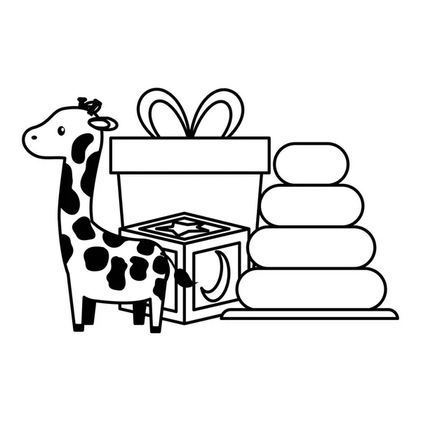 Bebé ducha jirafa regalo cubo pirámide juguetes — Archivo Imágenes Vectoriales