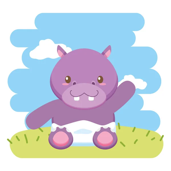 Mignon petit hippopotame bébé personnage — Image vectorielle