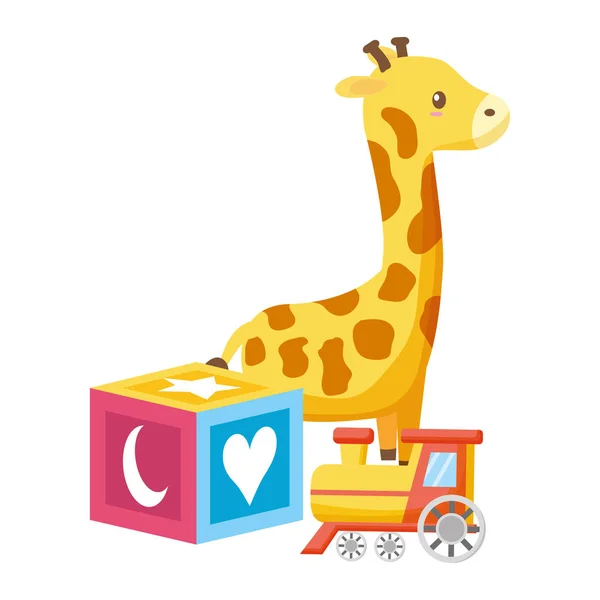 Baby leksaker giraff kub och tåg — Stock vektor