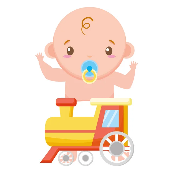 Aranyos kis baba fiú vonattal — Stock Vector