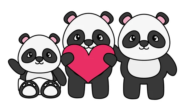 可爱的小家庭熊熊猫字符 — 图库矢量图片