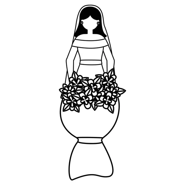 Novia día de la boda con flores de ramo — Vector de stock