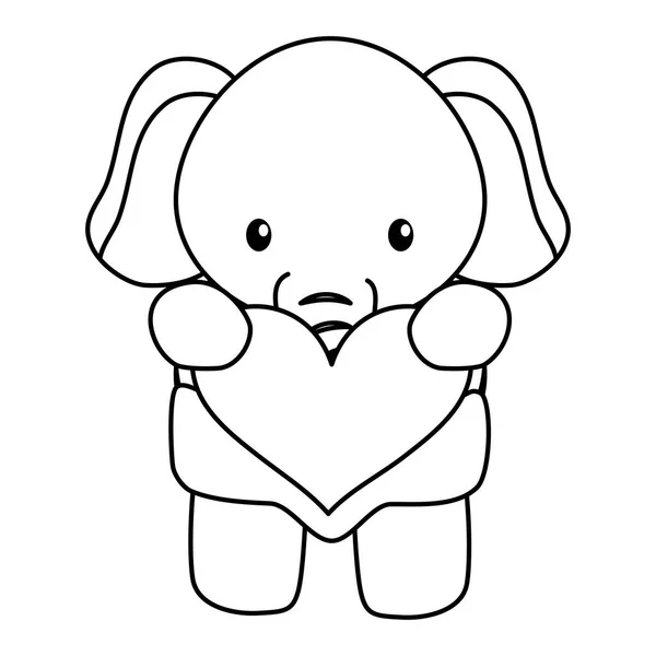 Carino piccolo elefante bambino con cuore amore carattere — Vettoriale Stock