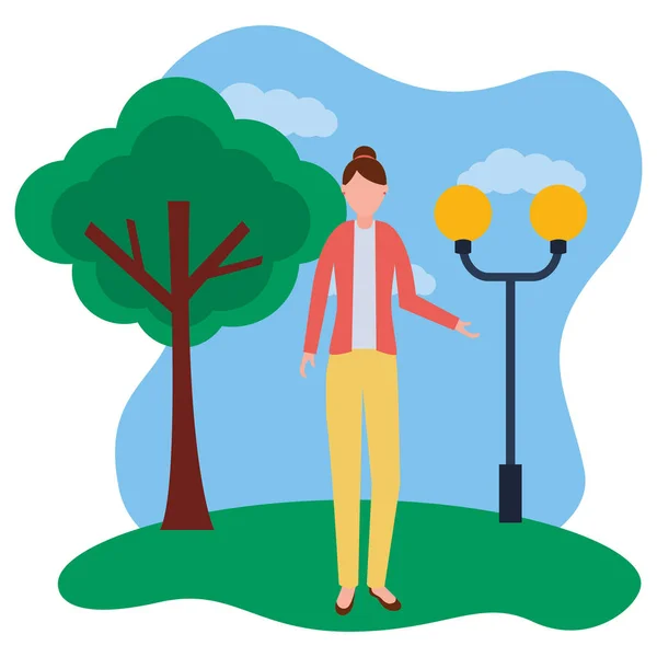 Business woman standing in the park — Stock Vector