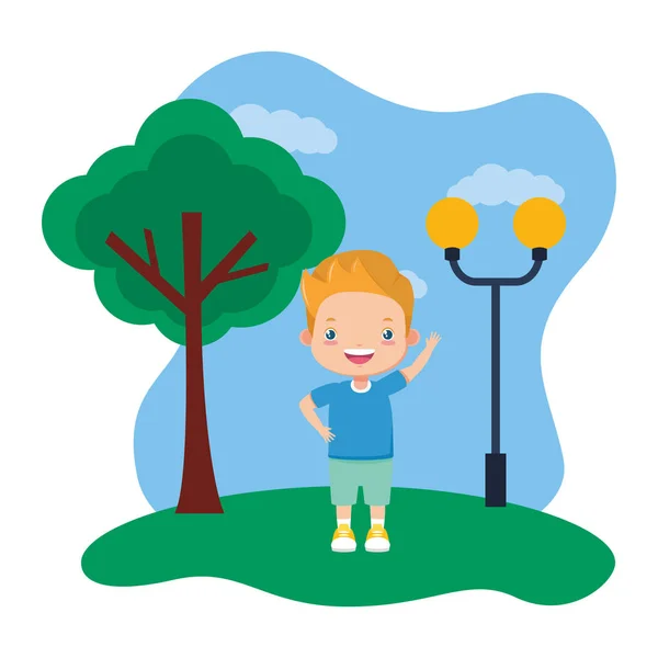 Ευτυχισμένο παιδί στέκεται στο πάρκο — Διανυσματικό Αρχείο