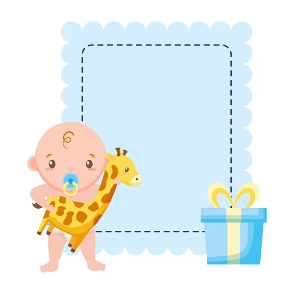 Chłopiec z żyrafa prezent Baby Shower — Wektor stockowy
